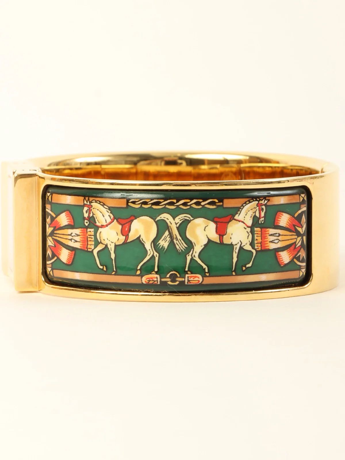 HERMES Loquet Enamel Bangle Watch Gold/Green