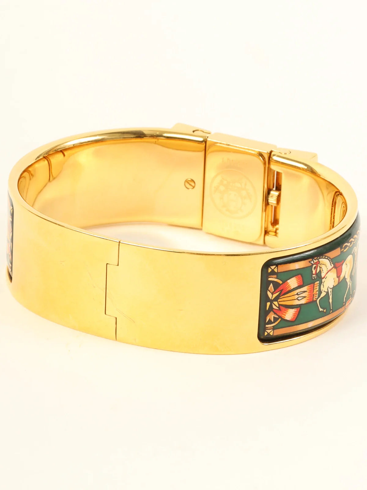 HERMES Loquet Enamel Bangle Watch Gold/Green