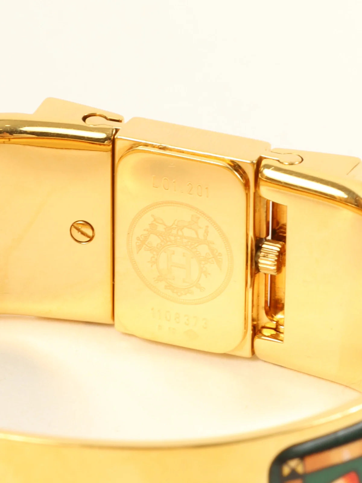 HERMES Loquet Enamel Bangle Watch Gold/Green