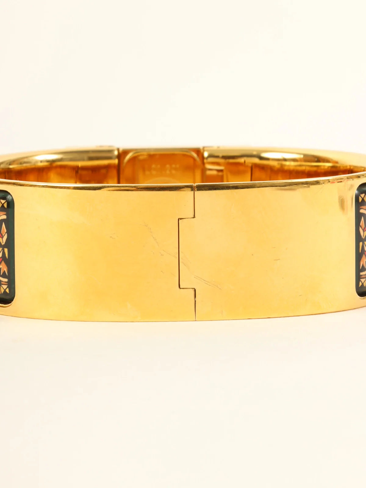 HERMES Loquet Enamel Bangle Watch Gold/Green